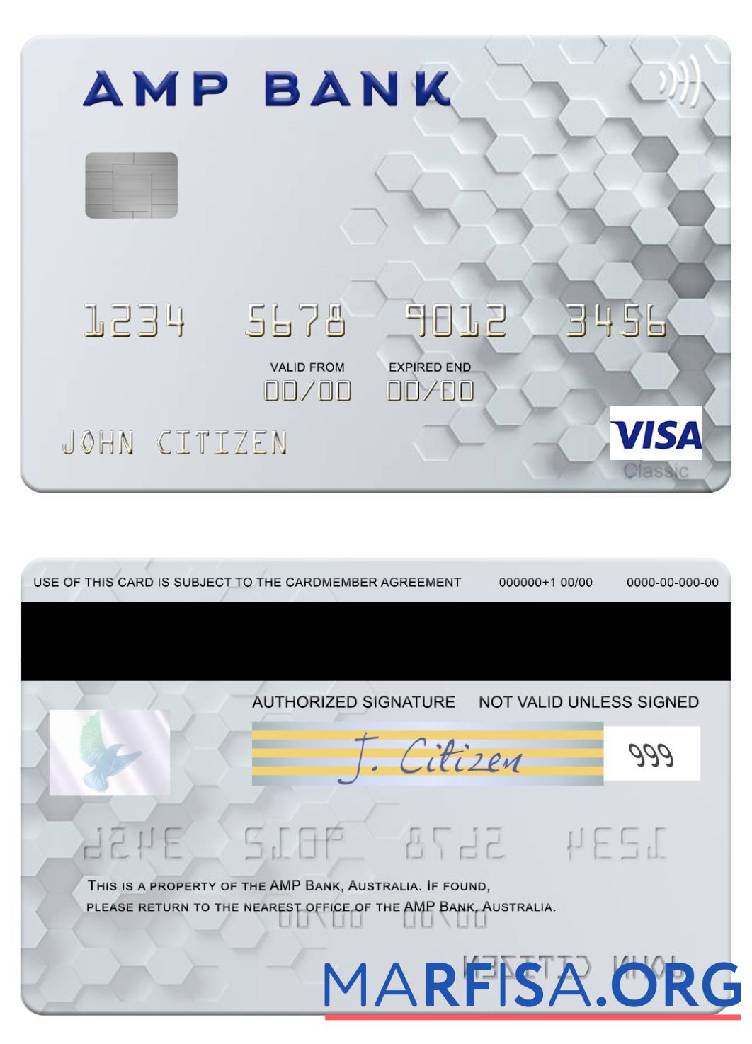 Downloadable Australia AMP Bank visa card example